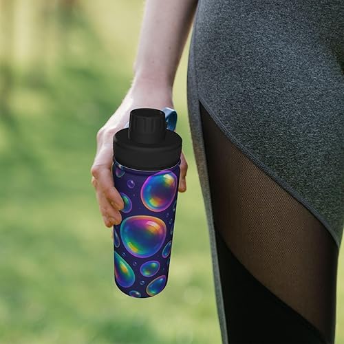 Miniatura 7 de Botella de agua aislada con estampado de burbujas de arcoíris, de acero inoxidable de 18 onzas, divertida taza de viaje, a prueba de fugas, para