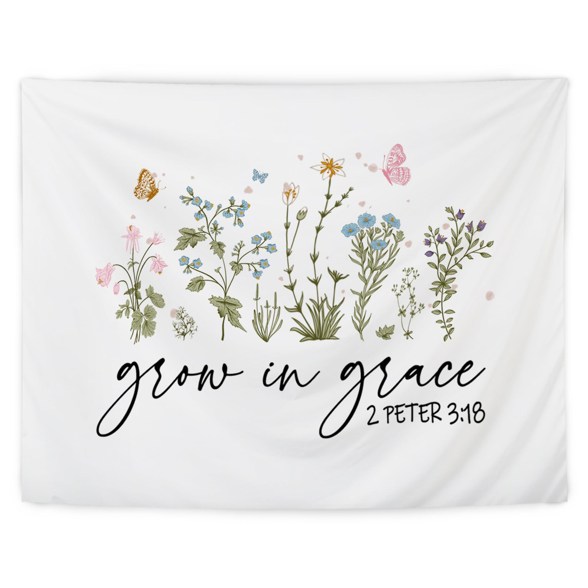 LUVADIAN Grow In Grace Christian Tapestry, 50x60 Inches, Wall Hanging for Bedroom Living Room Decor