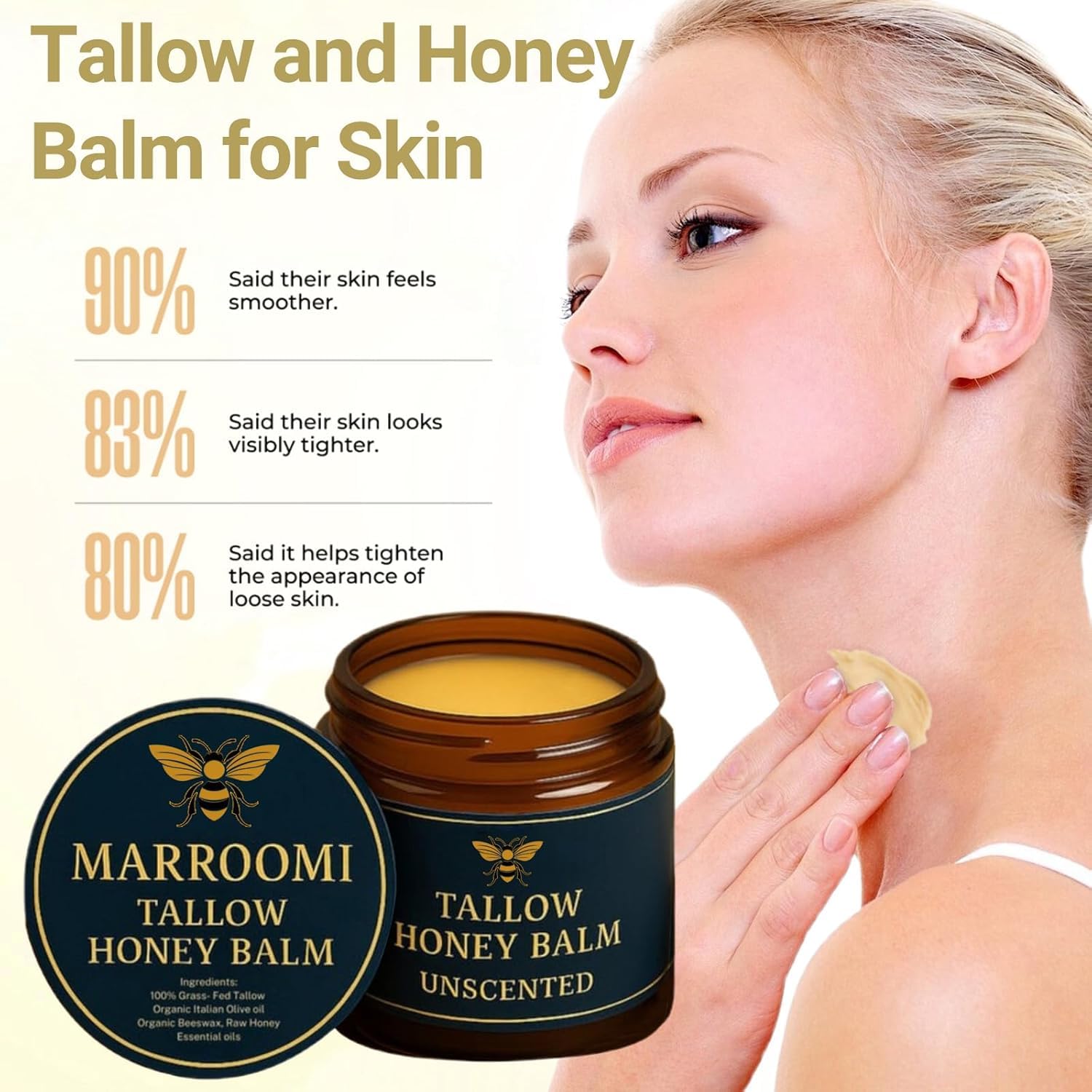 Organic Grass-Fed Beef Tallow Balm,Organic Grass-Fed Beef Tallow Balm with Raw Honey,Moisturizing Skin Care for Face & Body, Suitable for All Skin Types (3)