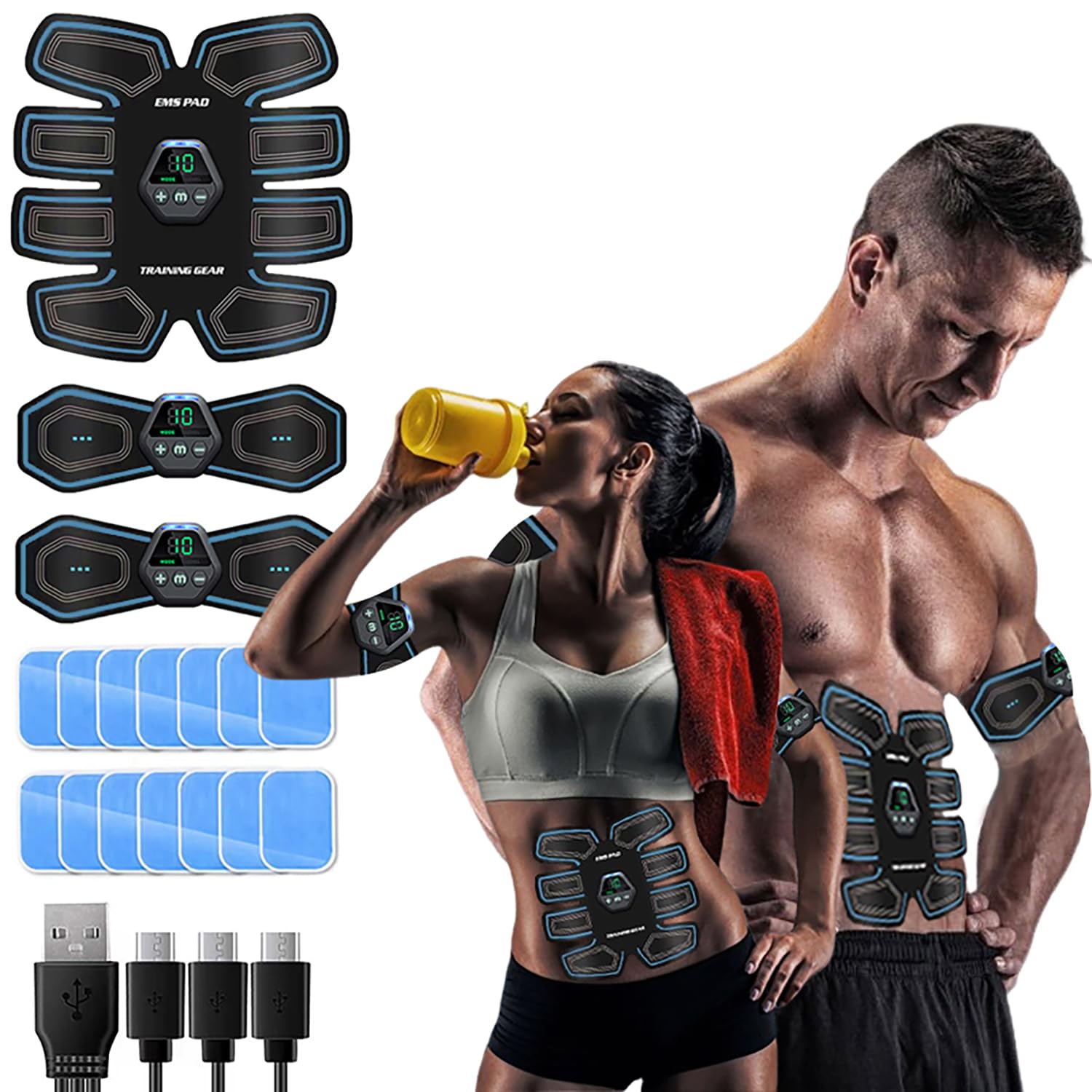 GURIDO ABS Trainer Muscle Stimulator, EMS Muscle Stimulator Machine for Men And Women,AB Machine with 10 modes & 20 intensités, 14 stickers de gel à haute adhérence, ABS Stimulator for Abdomen/Leg/Arm