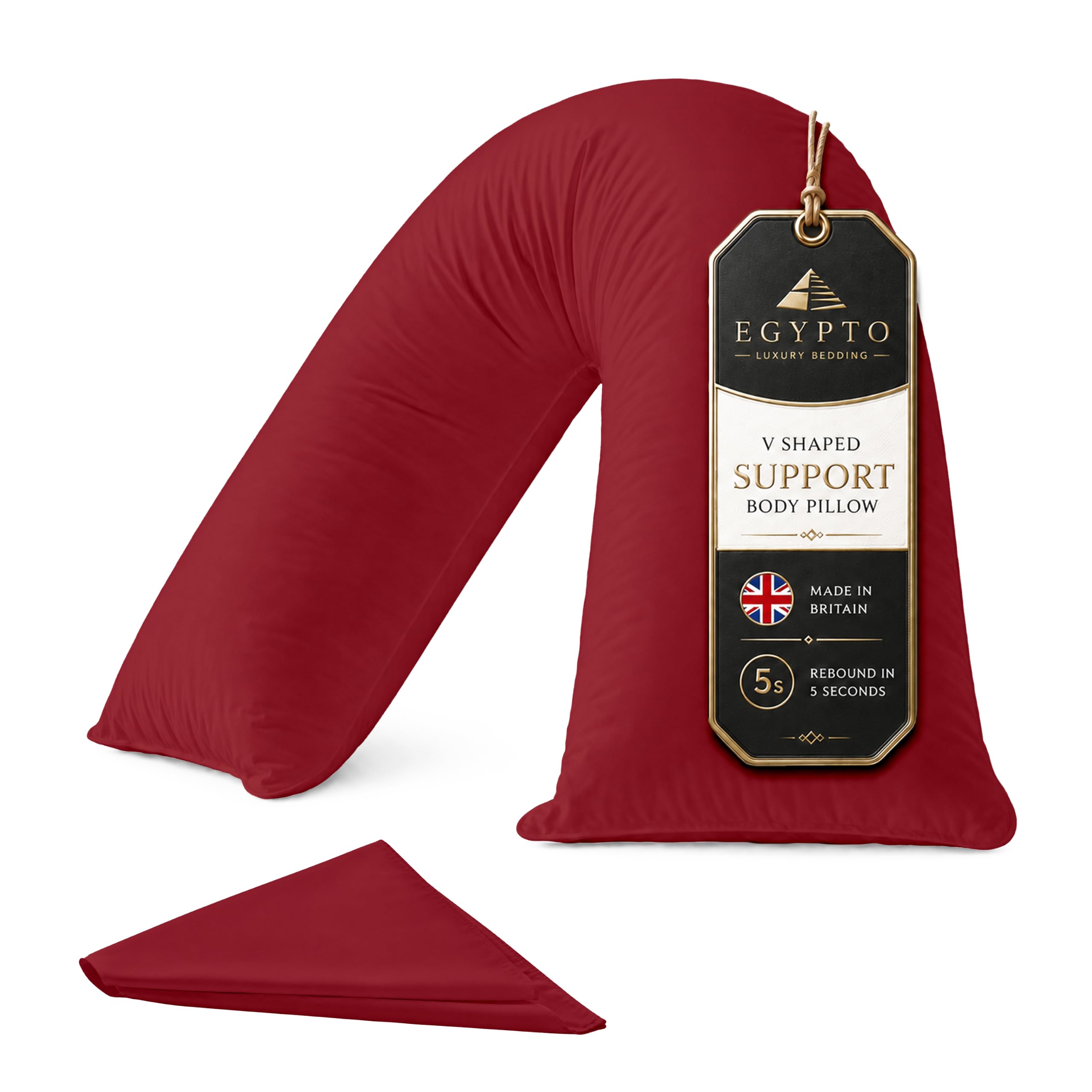 EGYPTO Orthopaedic V Pillow with Pillowcase | Anti-Allergy V Shaped Pillows for Neck & Back | Ideal for Pregnancy, Nursing & Recovery Triangle Pillow (Red) — image 1