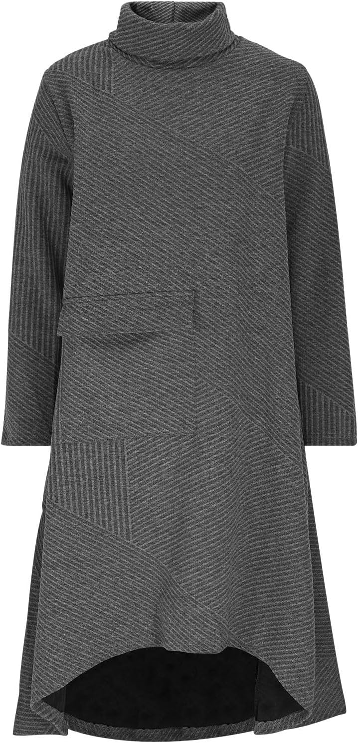 Women's Corduroy Maxi Dress Long Sleeve Turtleneck Fall Shirt Long Dress Asymmetric Hem Winter Dresses with Pockets