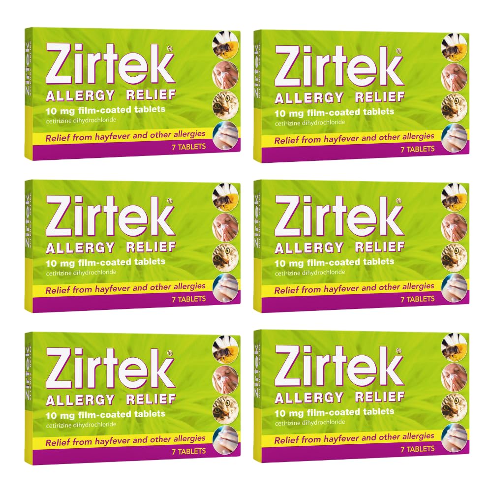 Allergy Relief, Pack of 7 Tablets x 6 | Hayfever, Dust, Pet | Hayfever, Dust, Pets, and Hives | Cetirizine Antihistamine Tablet | Helps Relieve Allergic Symptoms | For Adults and Children Over 6 Years