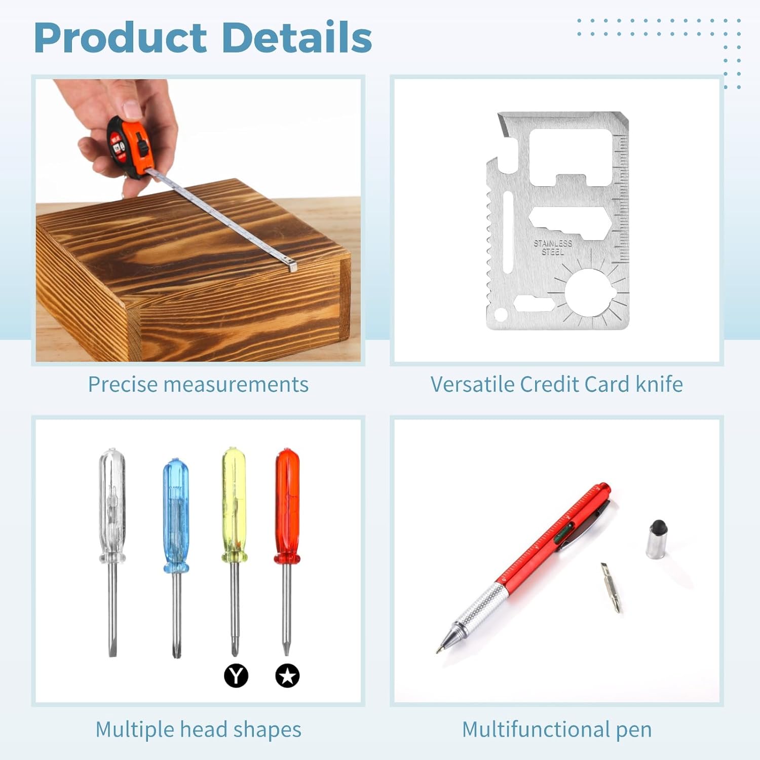 32 Pcs Keychain Set With Screwdrivers, Ruler Pens, Mini Tapes, Credit Card Tools, Ideal Party Favors For Men