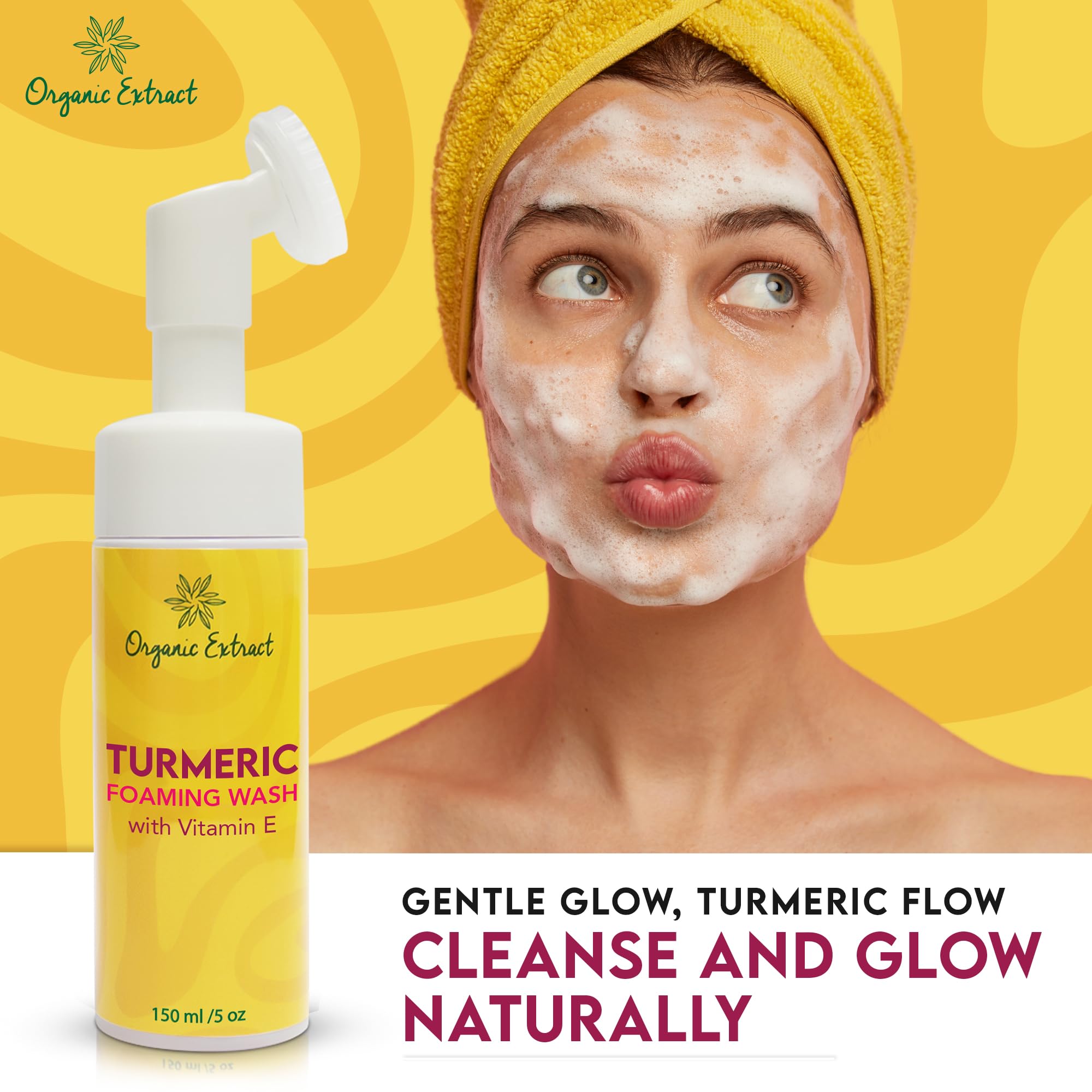 ORGANIC EXTRACT Turmeric Skin Brightening Face Wash, 5 fl oz / 150ml, Daily Moisturizer - Image 3