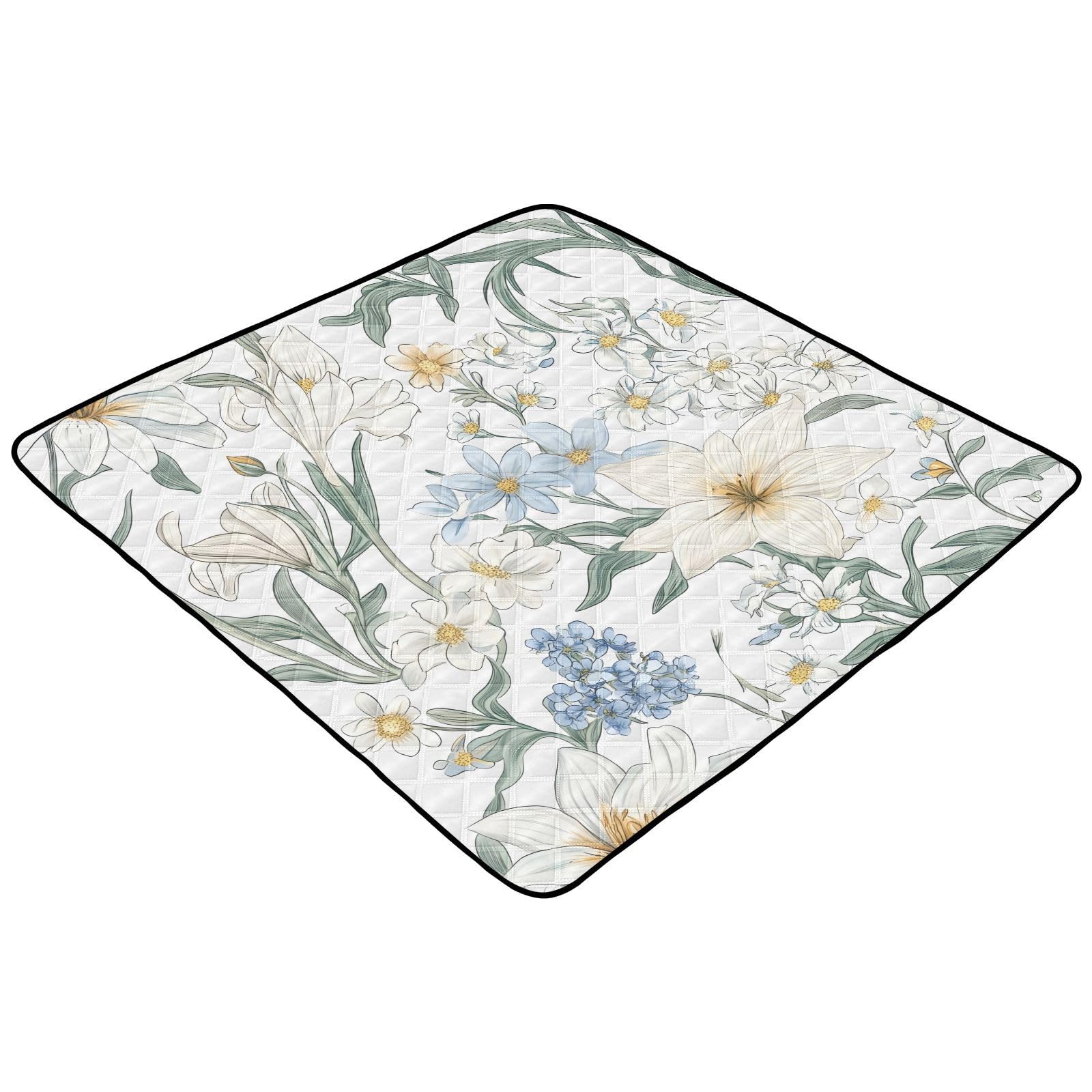 BOESI Doodle Colorful Flower Pattern Baby Play Mat, 50“ X 50” Washable Folding Crawling Mat, Baby Floor Mat, Soft, Thick, Non-Slip