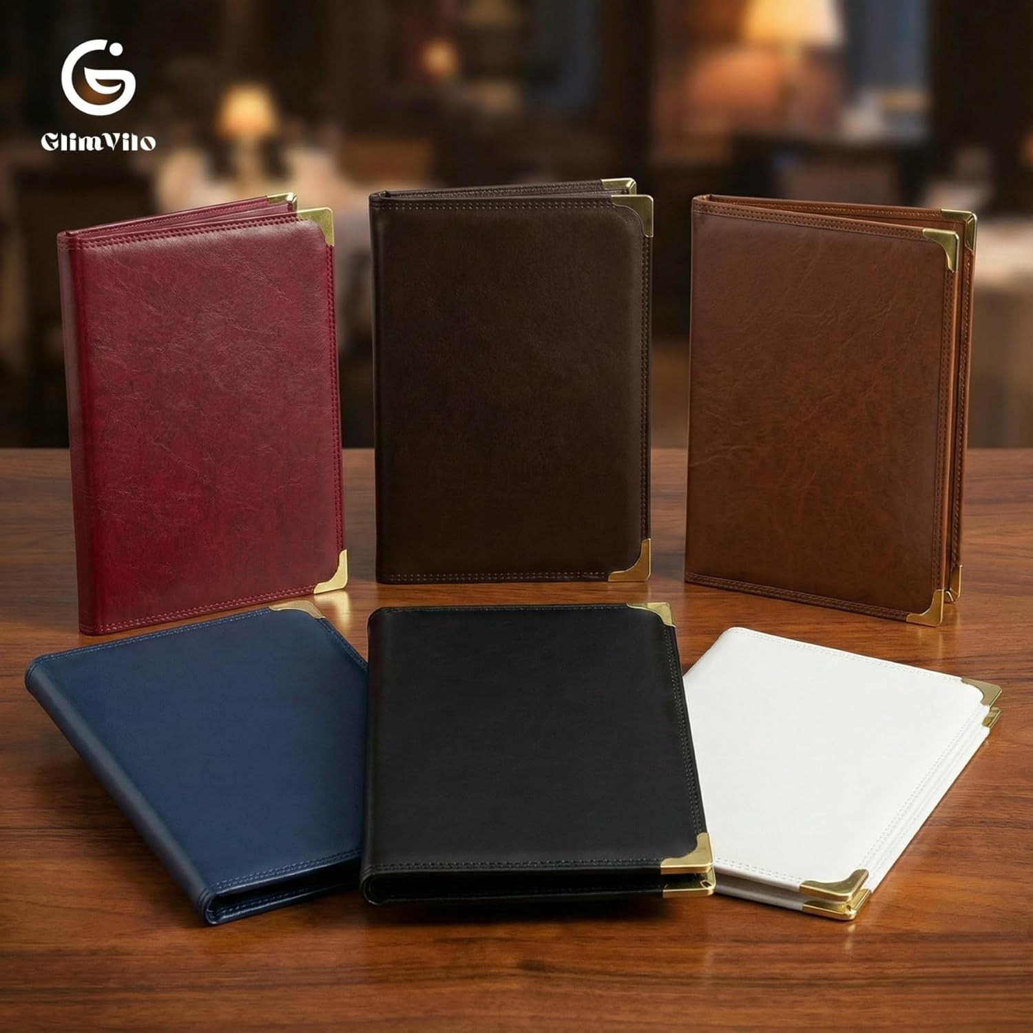 Restaurant Menu Covers 8.5 x 11 – 2 Pack Menu Holder, 2 Page 4 View Faux Leather Menu Book with Clear PVC Sleeves | Waterproof & Durable for Restaurant, Bar, Café, Hotel