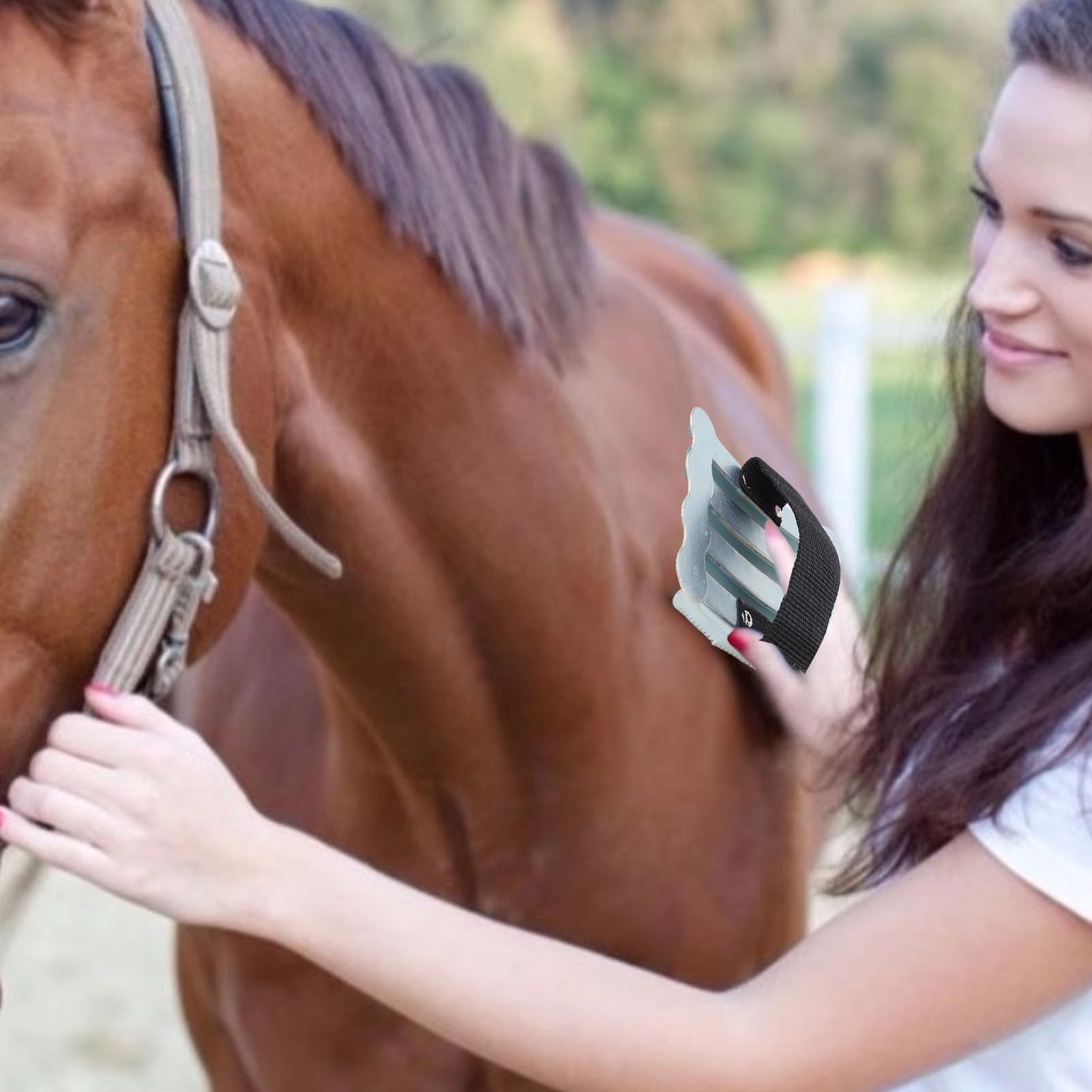 Greensen Cepillo para el Aseo del Caballo, Peine de Acero Inoxidable para el Cuidado del Pelaje Equino con 4 Filas de Dientes Densos para Eliminar Pelo Suelto