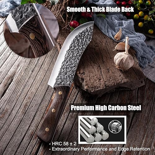 Miniatura 7 de ROCOCO Cuchillo de carnicero para cortar carne forjado a mano de 7 pulgadas afilado de espiga completa para cocina, cuchillos de cocina para el