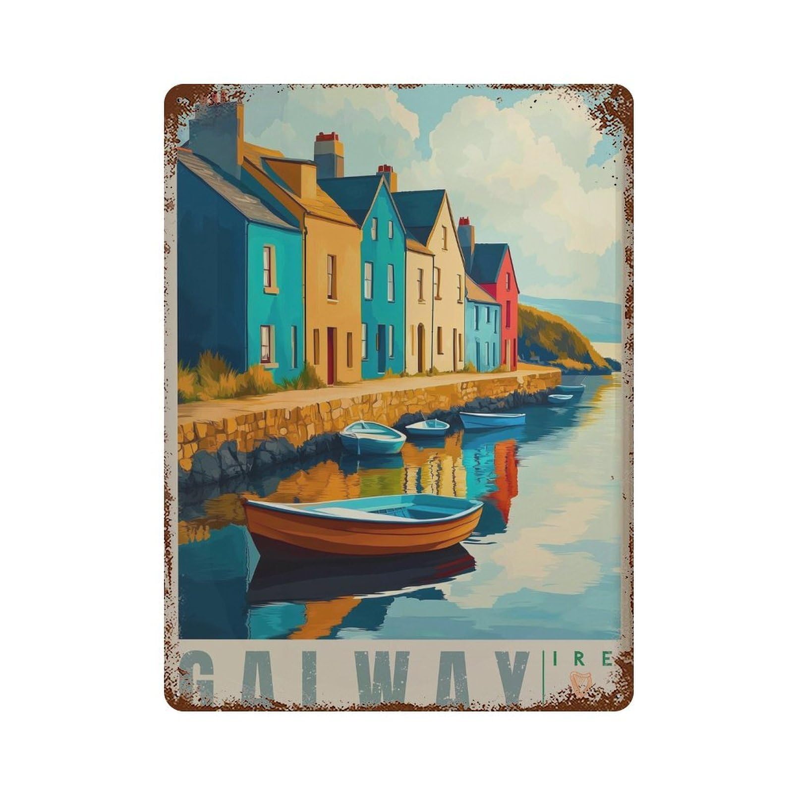 xiaoxiaoshen Galway Ireland Travel Colorful Irish Harbor Wall Decor Art Metal Tin Poster Modern Home Decor Art Home Bar Shop Decorations Vintage Sign 40x30cm