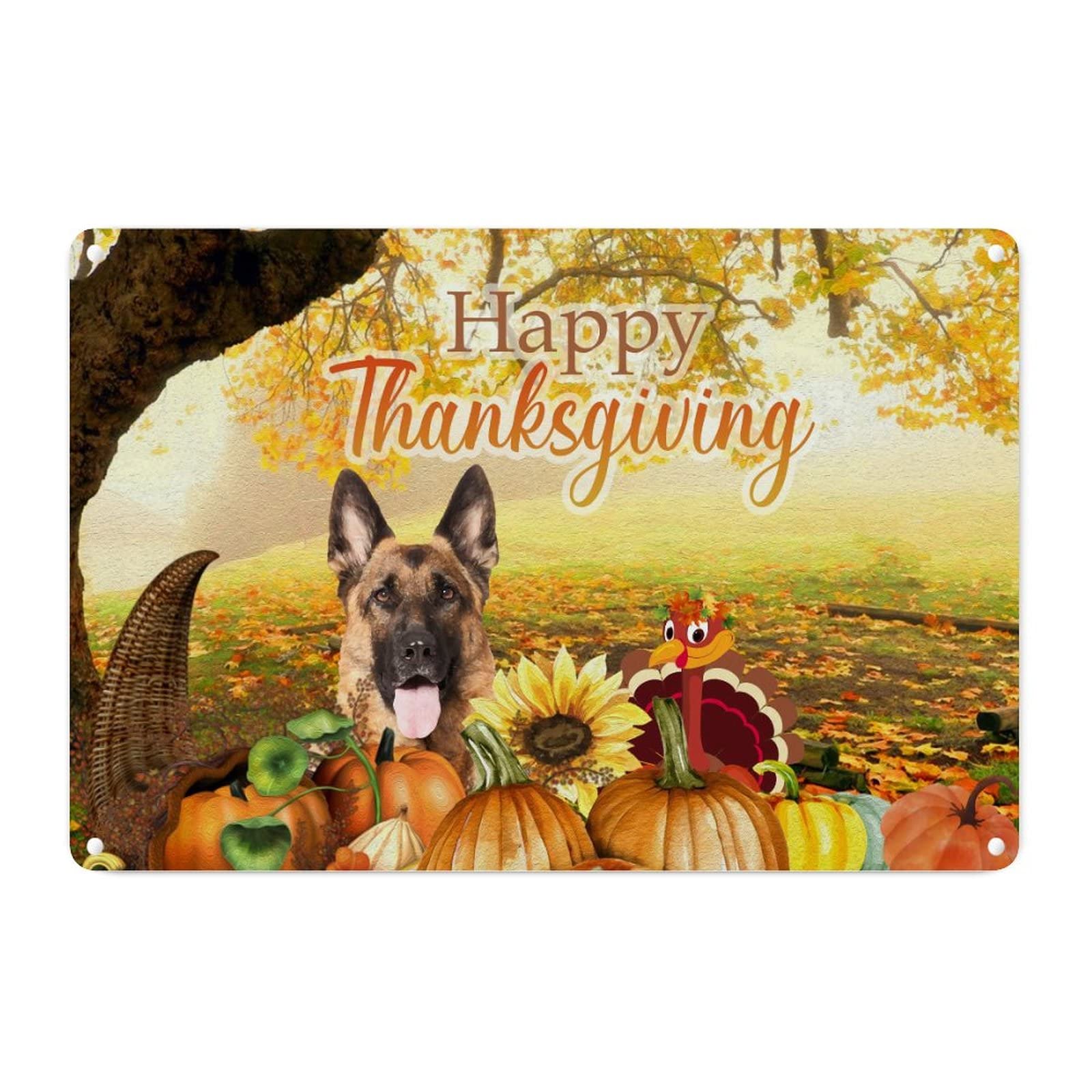 Panneau décoratif en métal Beagle Thanksgiving avec finition vintage premium