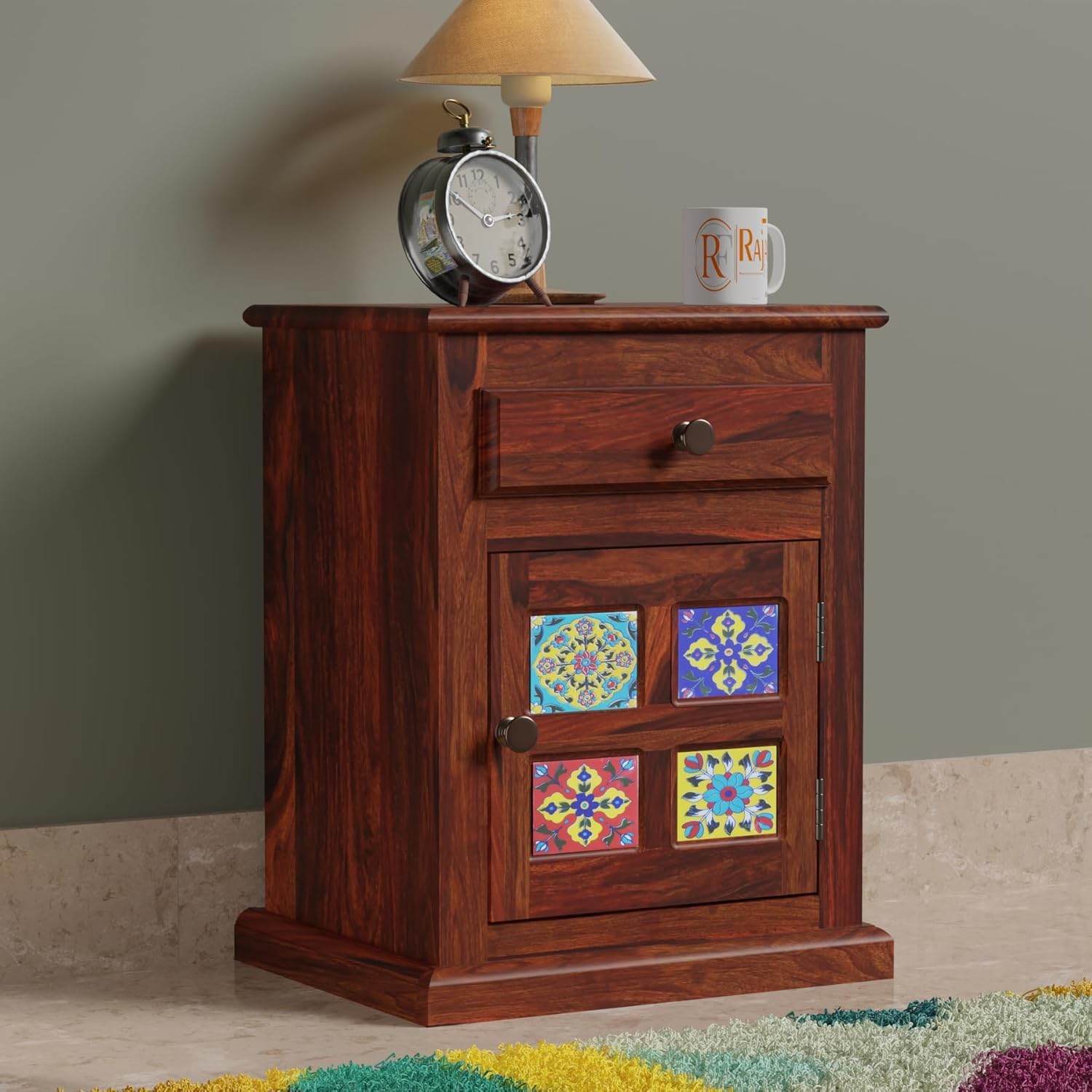 MAVEN ART Sheesham Wood Multipurpose Nightstand Small Side Table for Small Spaces End Table Bedside Tables with 2 Drawer & Shelf Storage for Living Room Bedroom (Design 3)