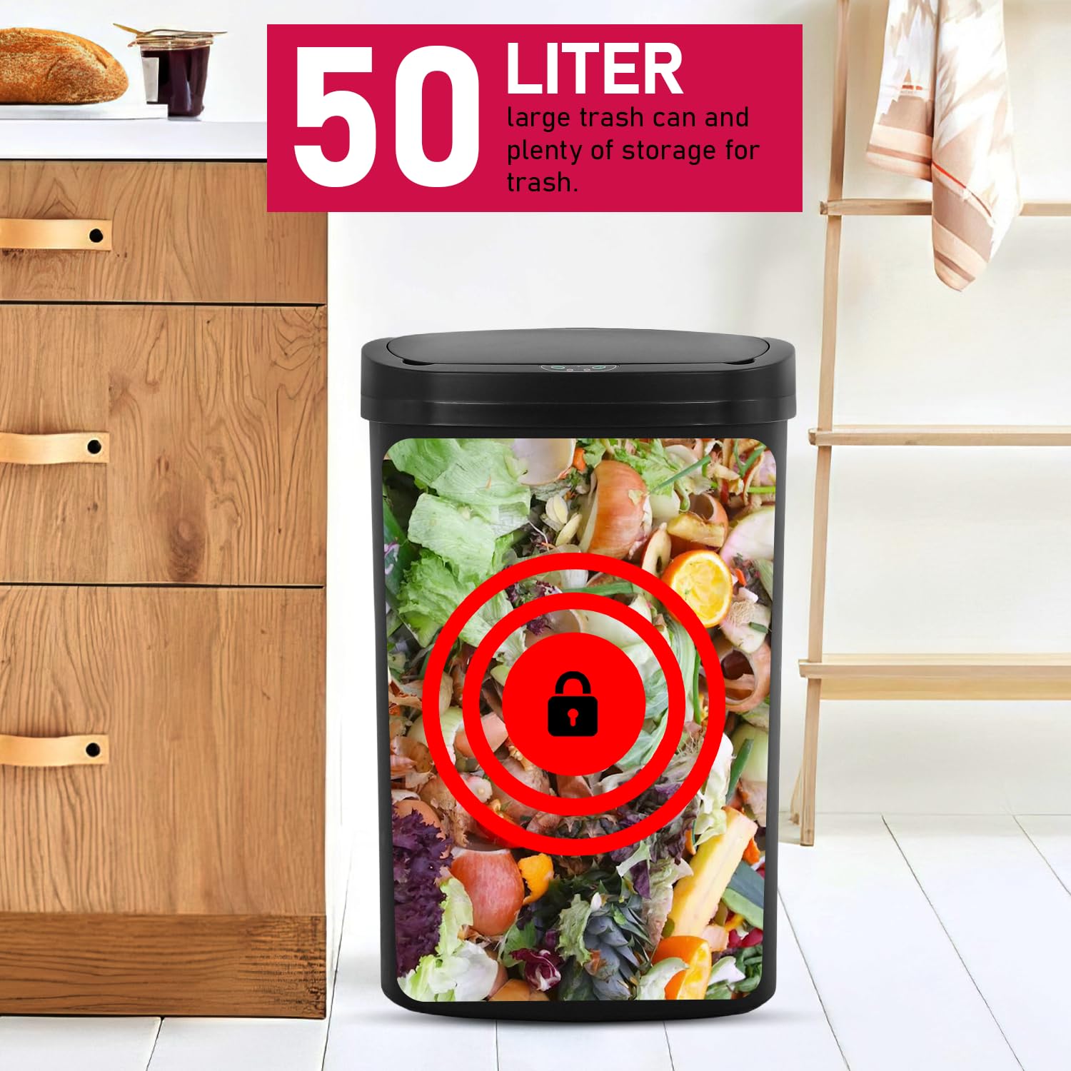 Kitchen Trash Cans 13 Gallon Sensor Trash Can - Automatic Stainless ...