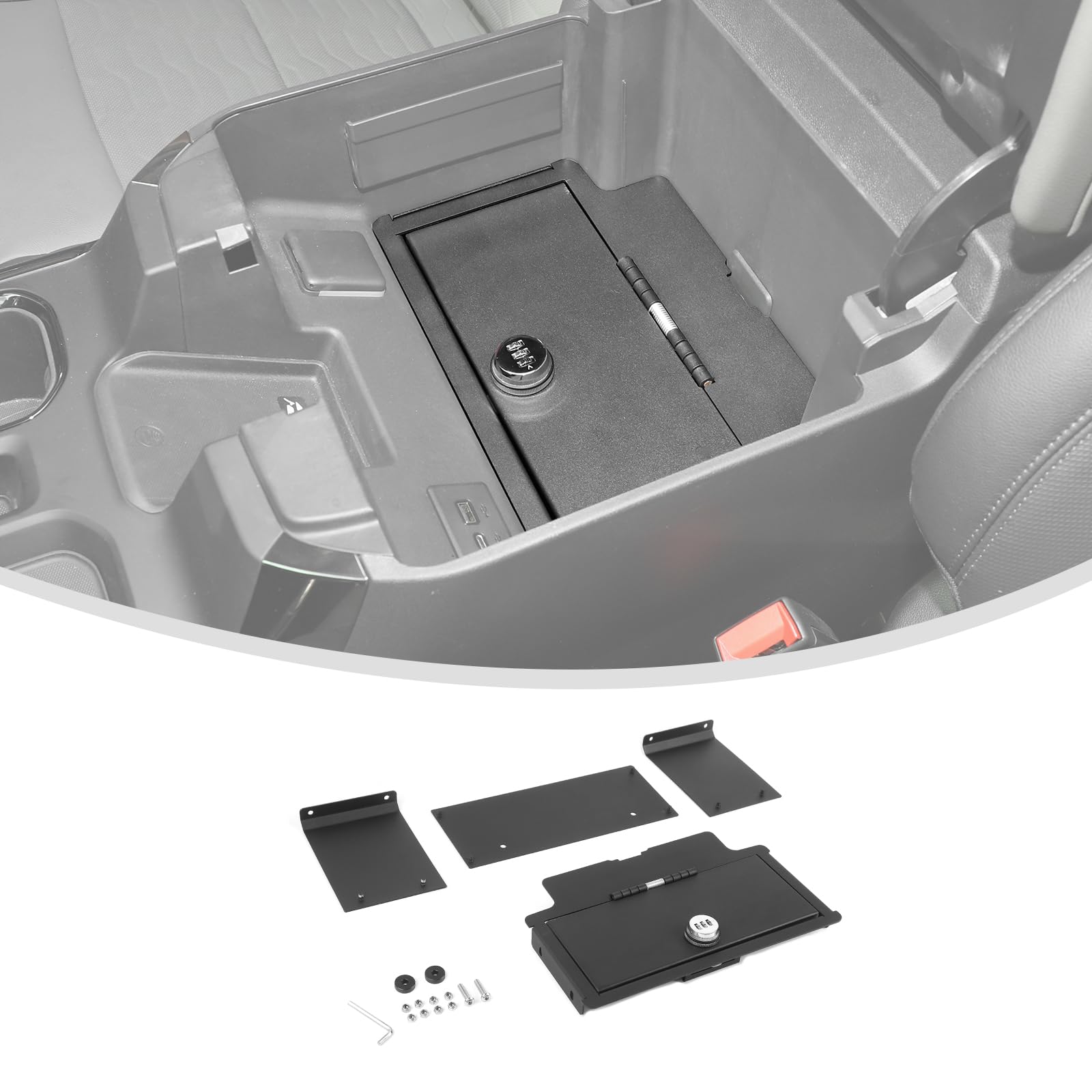 Linskip Console Safe Storage Compatible with 2022+ Chevy Silverado & GMC Sierra 1500, Security Console Vault for Silverado Interior Accessories (Black)