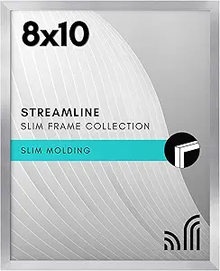 Americanflat 8x10 Picture Frame with Shatter-Resistant Glass - Streamline Collection - Thin Border Picture Frame for Tabletop and Wall Display - Hanging Hardware and Easel Stand Included - Silver