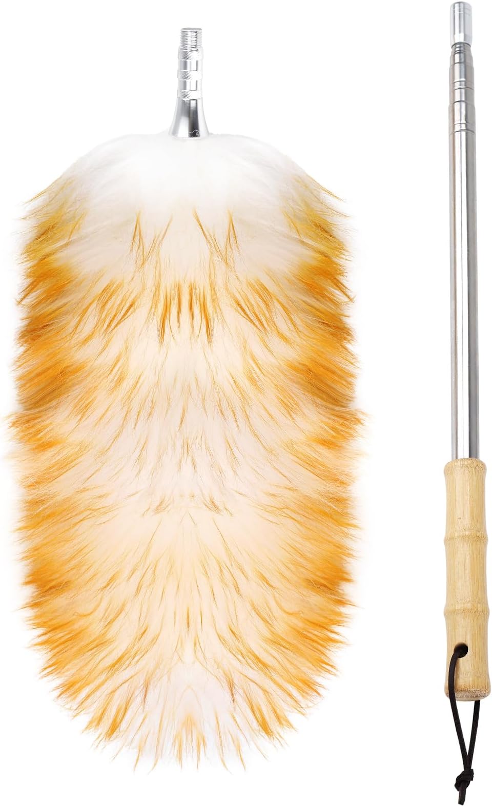 Natural Feathers Duster,Lambswool Duster with Solid Wooden Long Handle and Stainless Steel Extension Pole Up to 87.8" for Cleaning High Ceiling Fan, High Ceilings,Furniture,Hard to Reach Areas