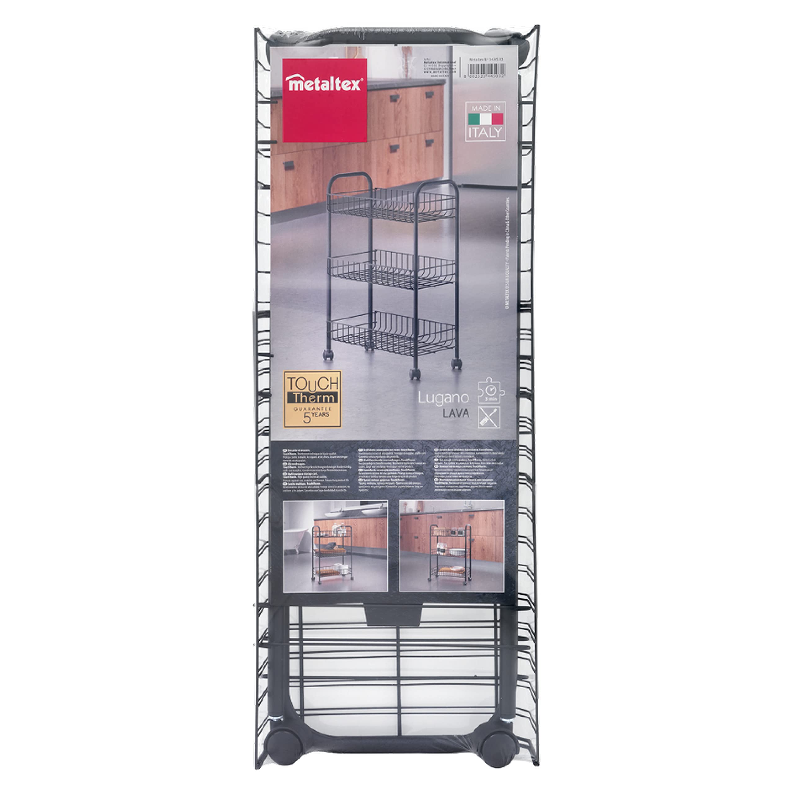 Metaltex Lugano Lava Carrello da Cucina, Nero, 3 Piani