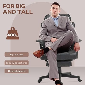 Executive Office Chair, 400LBS Big and Tall Office Chair with Foot Rest, Microfiber Computer Desk Chair with Lumbar Support, Reclining Function and Wide Seat, Black