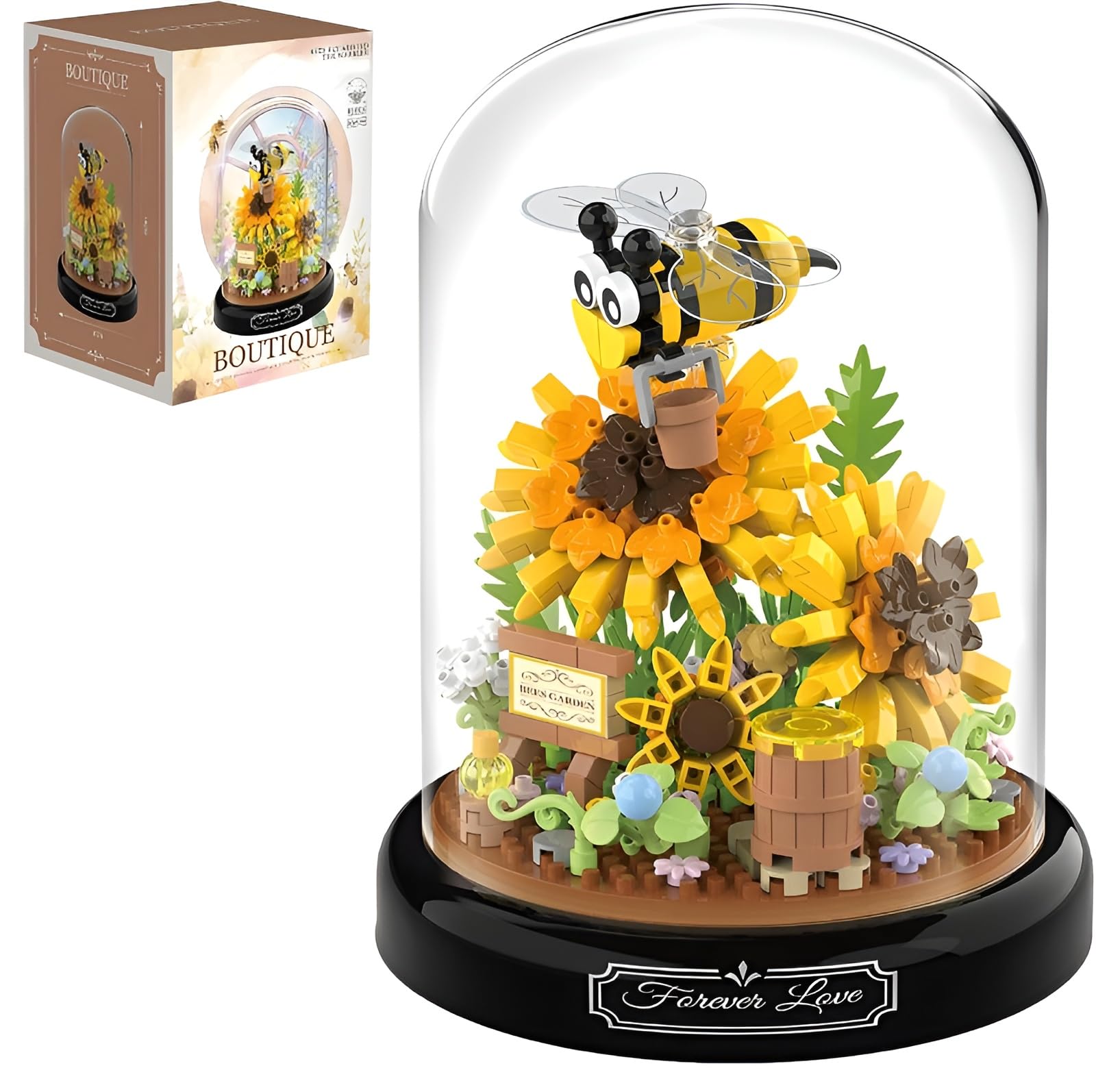 Unativer Sunflower Bouquet Building Blocks Set, 548 PCS Bee Flower Bouquet Model Toys with Dust Cover