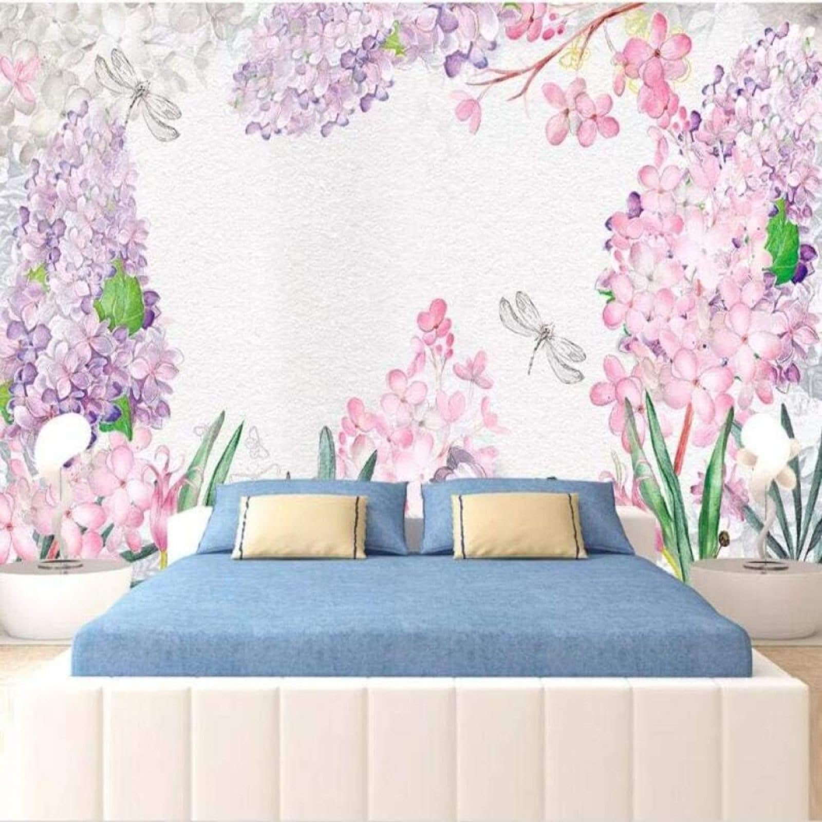 Papel pintado 3D de plantas y flores tropicales en acuarela para pared de salon 400x280cm