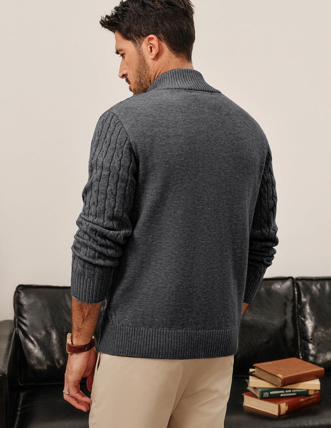 PJ PAUL JONES Mens Cardigan Sweater Button Up Stand Collar Sweater Knit Textured Sweaters - Image 5