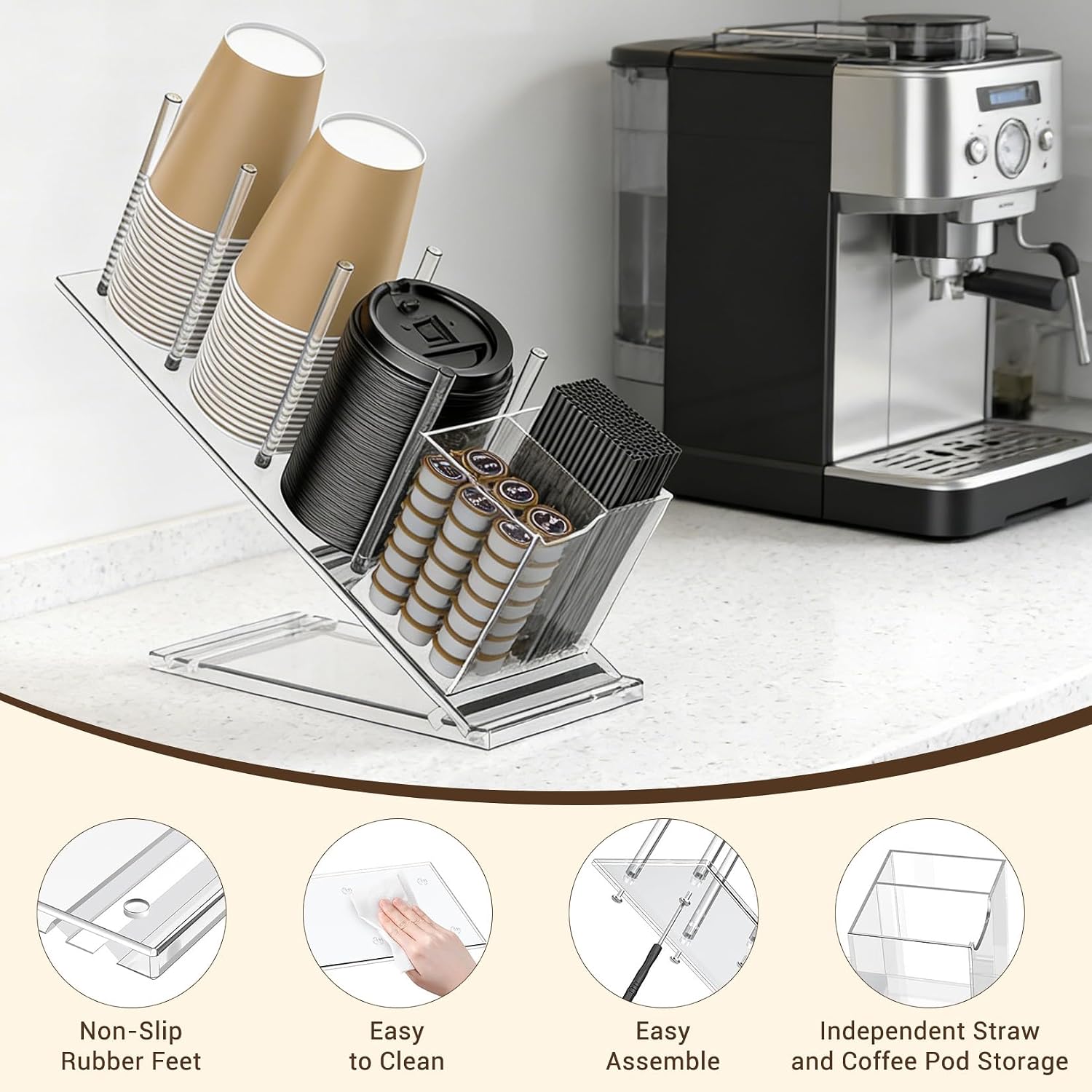 Takywep Transparent Acrylic Coffee Capsule Storage Rack, 15.7 x 4.7 Inch Space-Saving Countertop Organizer, Clear Display Stand for Storing Various Coffee Pods on Kitchen Surfaces