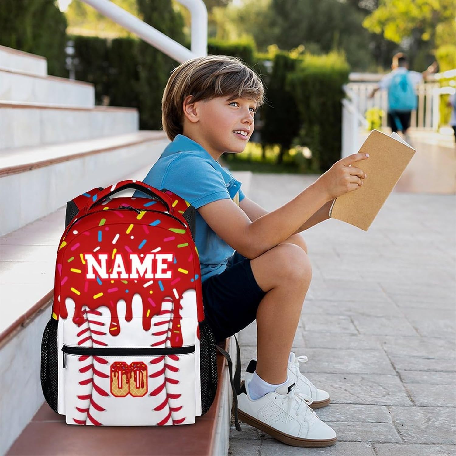 Custom Baseball Drip Backpack for Children Teen Kids School Supplies for Boys Girls, Casual Red Bookbag for Preschool Elementary Kindergarten Vacation Travel Picnic - Image 6