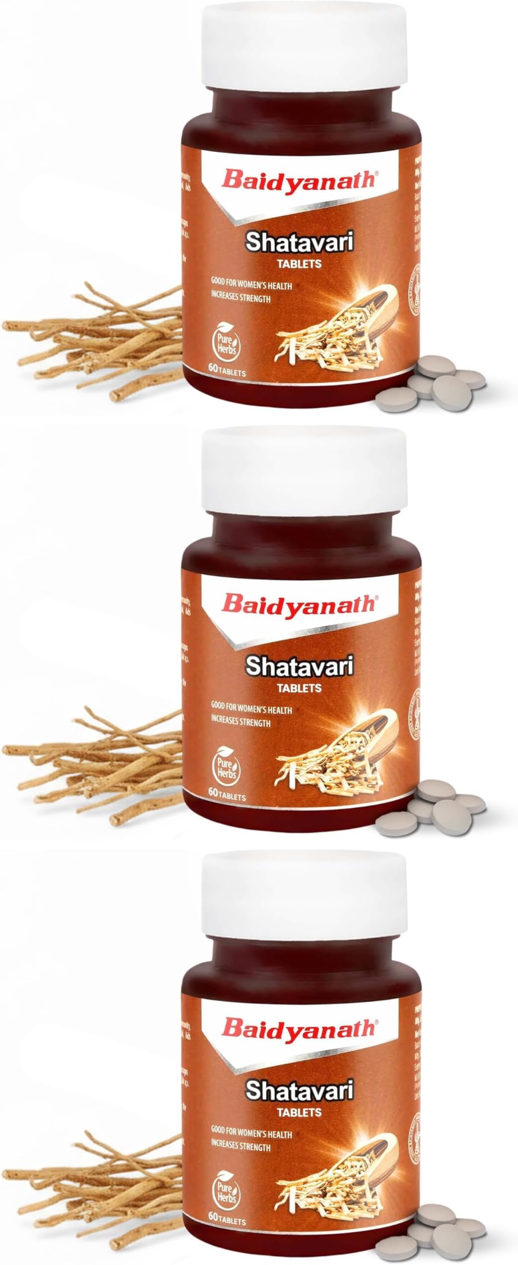 BAIDYANATH AYURVED Shatavari Tablets: Hormonal Balance and Wellness Support for Women - 60 Tab (Pack of 3)