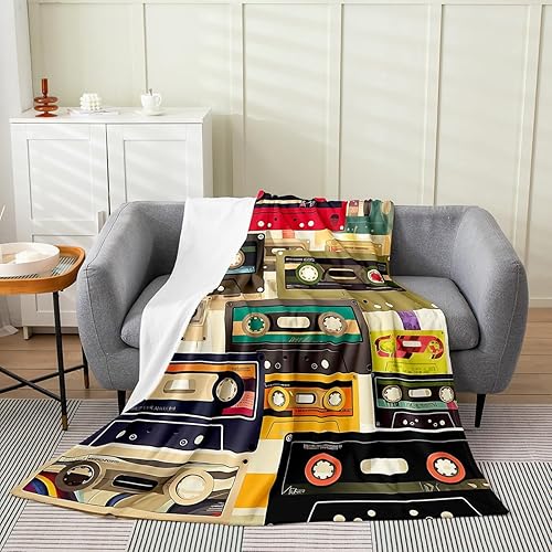 jejeloiu Radio Boombox Print Plush Throw Blanket, for Kids Boys Girls Baby 30"x40" Retro Radio All Season,Bed Blanket Music Player Flannel Arts