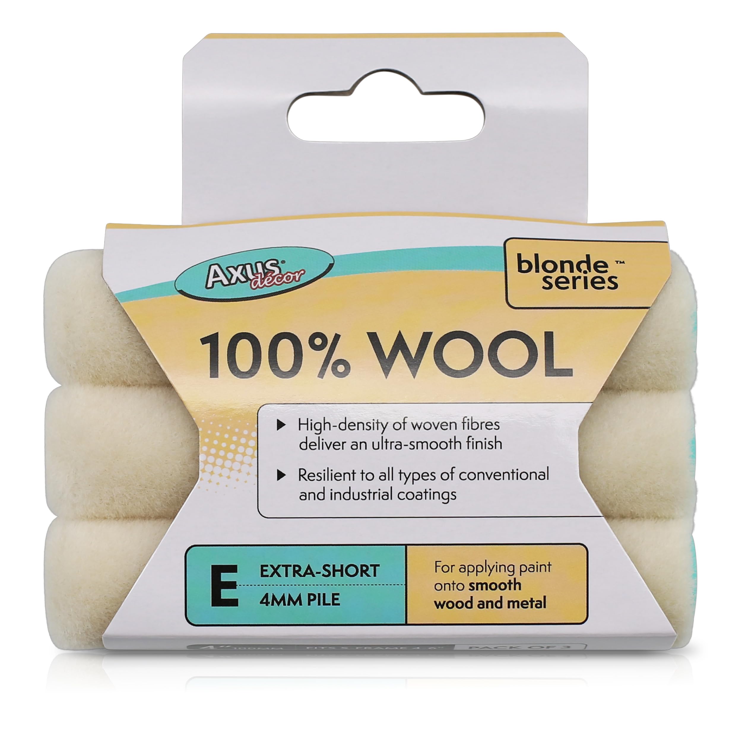 Axus Decor 100% Wool Roller (Blonde Series) Paint Roller Sleeve, Mini Sleeve For Smooth Wood & Metal Surface, Compatible With Standard (6Mm Rod) Mini Handles, 4 Inch/100Mm 3 Pack