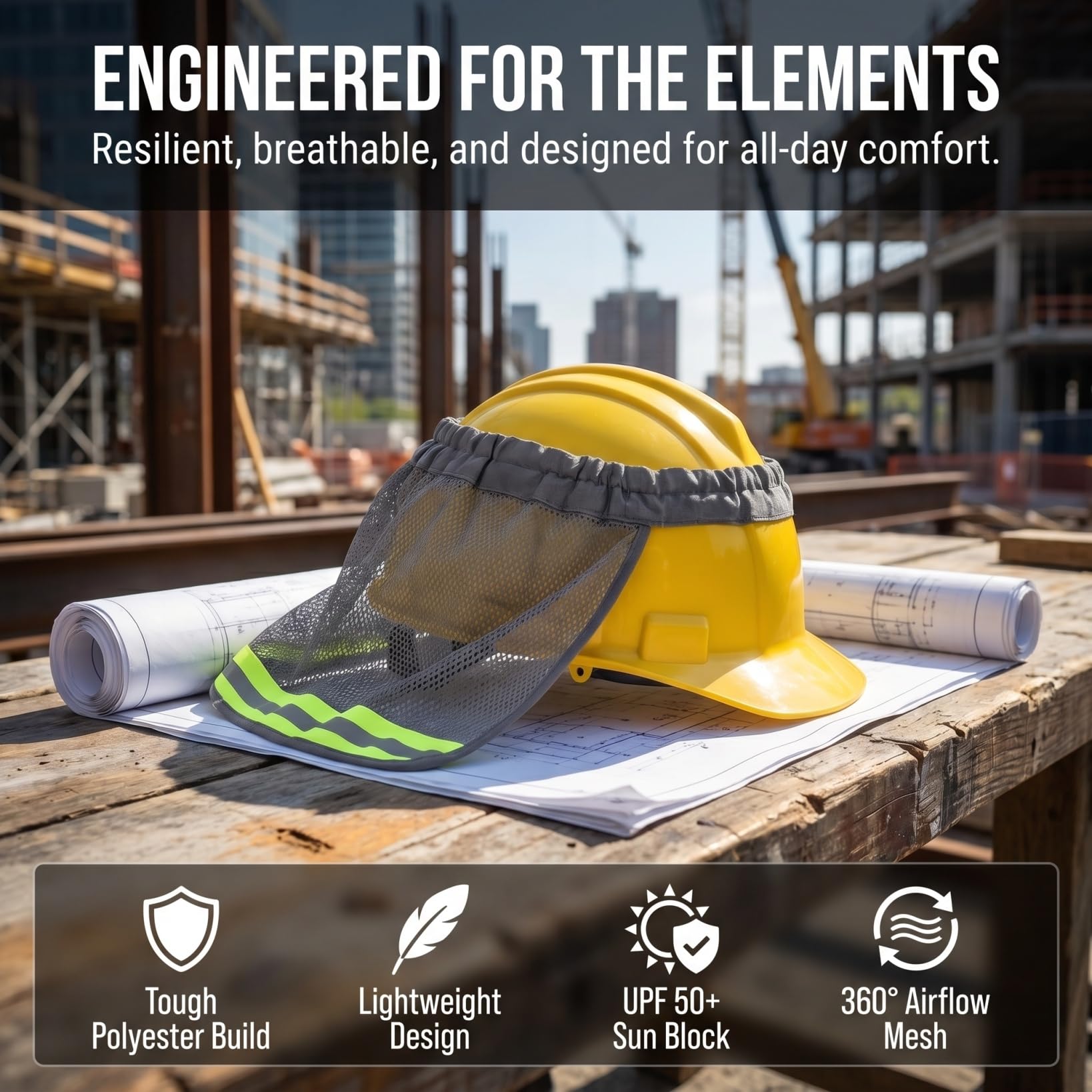DOITOOL 3 Piezas Cascos De Obra Sombra De Cuello para Sombrero Duro con Visera Reflectante Cubierta Ligera Y Transpirable para Trabajadores De ConstruccióN Al Aire Libre Trabajo Exterior Jardinería