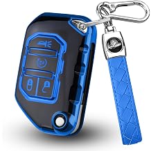 FT FUNTOR for Jeep Key Fob Cover with Keychain Black Blue