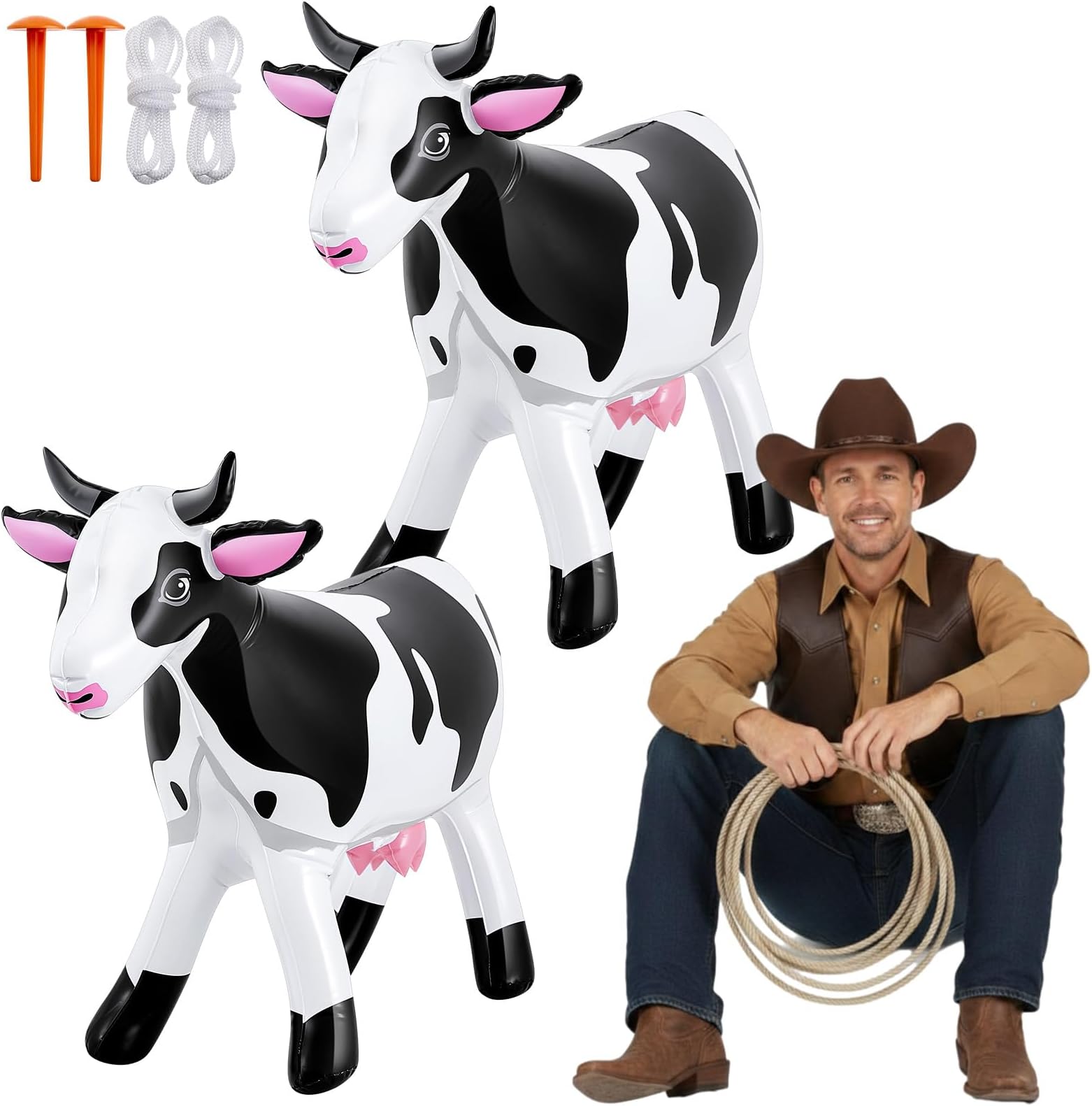 2 Pcs 37" Long Inflatable Cow Decorations 21" Tall Giant Blow up Cow Western Party Decorations Inflatable Gifts for Pool Party Decoration Animals Theme Birthday Indoor Outdoor Decor