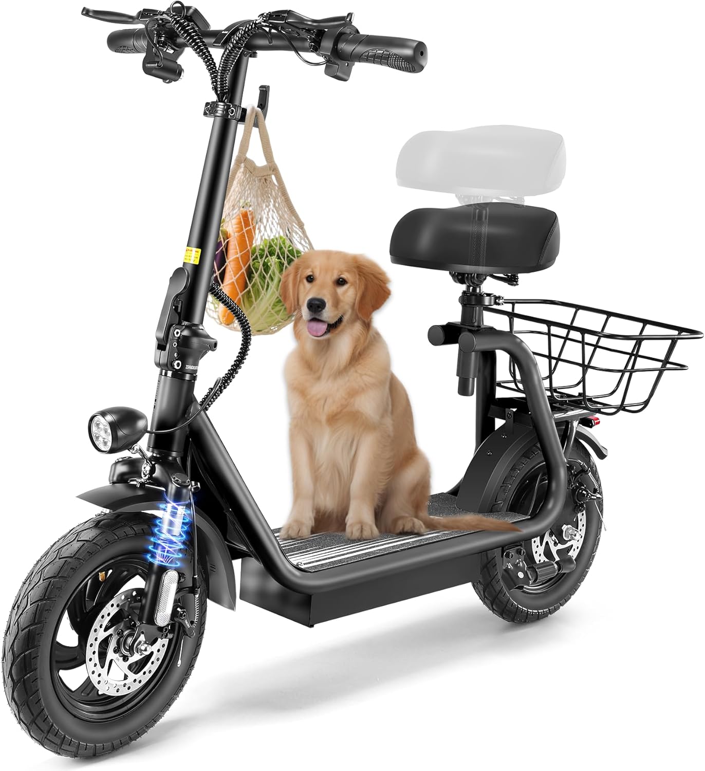 Caroma Peak 1200W/800W/500W Electric Scooter with Seat,14"/12" Fat Tire, Up to 30Miles and 20MPH Electric Scooter Adults&Teens, Adjustable E-Scooter with Shock Absorbtion and Basket