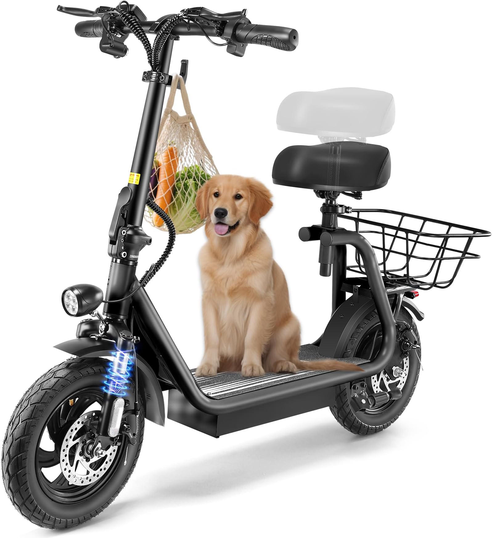 Caroma Peak 1200W Electric Scooter for Adults with Seat, 30 Miles Range and 20MPH with 3 Speed Mode LED Display,Foldable Adjustable E-Scooters with Shock Absorbtion,Peak 1200W-Black-30Miles