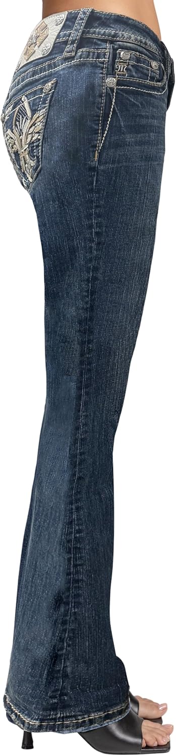 Miss Me Women's Flying Fleur de Lis Embellished Pockets Mid-Rise Bootcut Jeans - Image 3