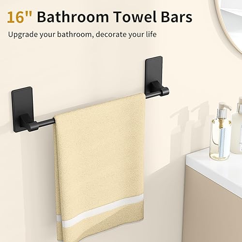 Miniatura 4 de Juego de 4 piezas de accesorios de baño, juego de barra adhesiva para toallas de baño de 16 pulgadas, soporte para papel higiénico, toalleros de