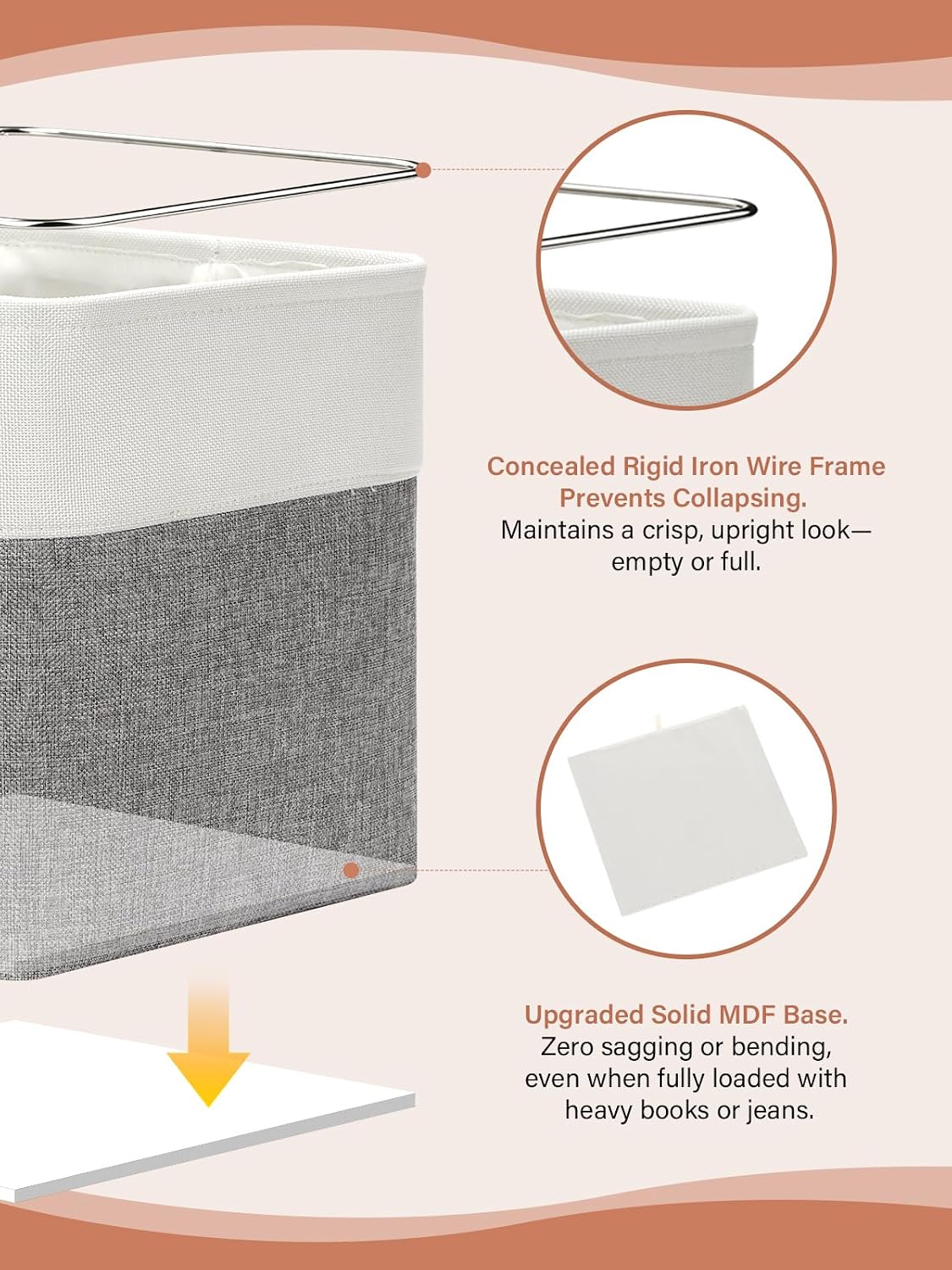 DULLEMELO [Set of 4 Storage Cubes Baskets for Organizing, 12 x 12 x 12 inch Cube Storage Organizer Bins with Leather Handles, Foldable Fabric Cloth Bins for Cube Storage(4 Pack - 12" White&Grey) image 4