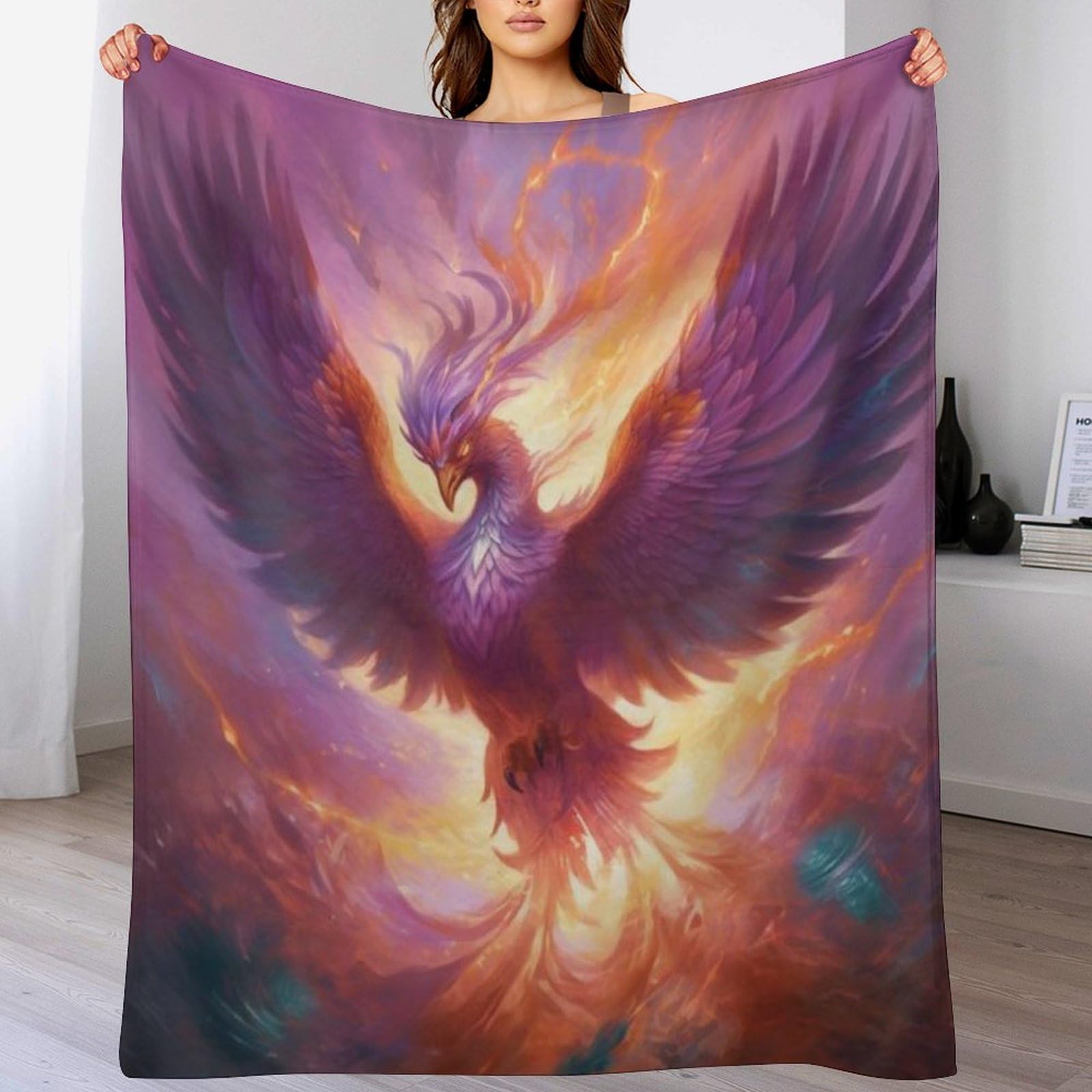 Couverture motif phénix en polaire de flannel de lit douce 180x200 cm