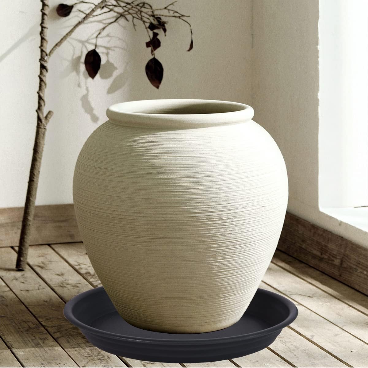 4 Pack Plant Saucer Drip Tray 13 14 inch, Large Plastic Flower Planter Saucers and Drip Trays for Indoors Outdoors, Heavy Durable Plant Plate Water Catcher (14", Black)