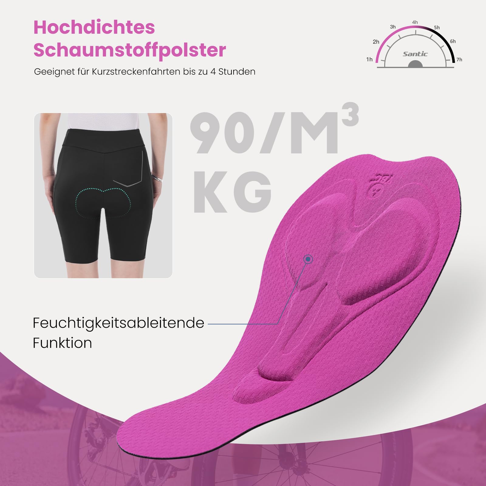 Santic Pantalones cortos de ciclismo para mujer, acolchados, con asiento acolchado, bolsillo lateral