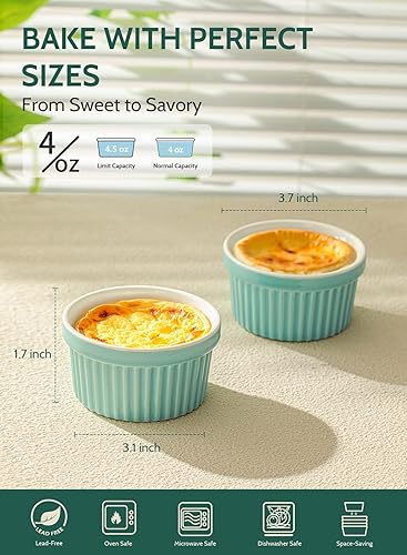 Miniatura 2 de Sweese - Platos de porcelana para souffle, de 8 onzas (226 gramos), para souffle, creme Brulee y helado, juego de 6