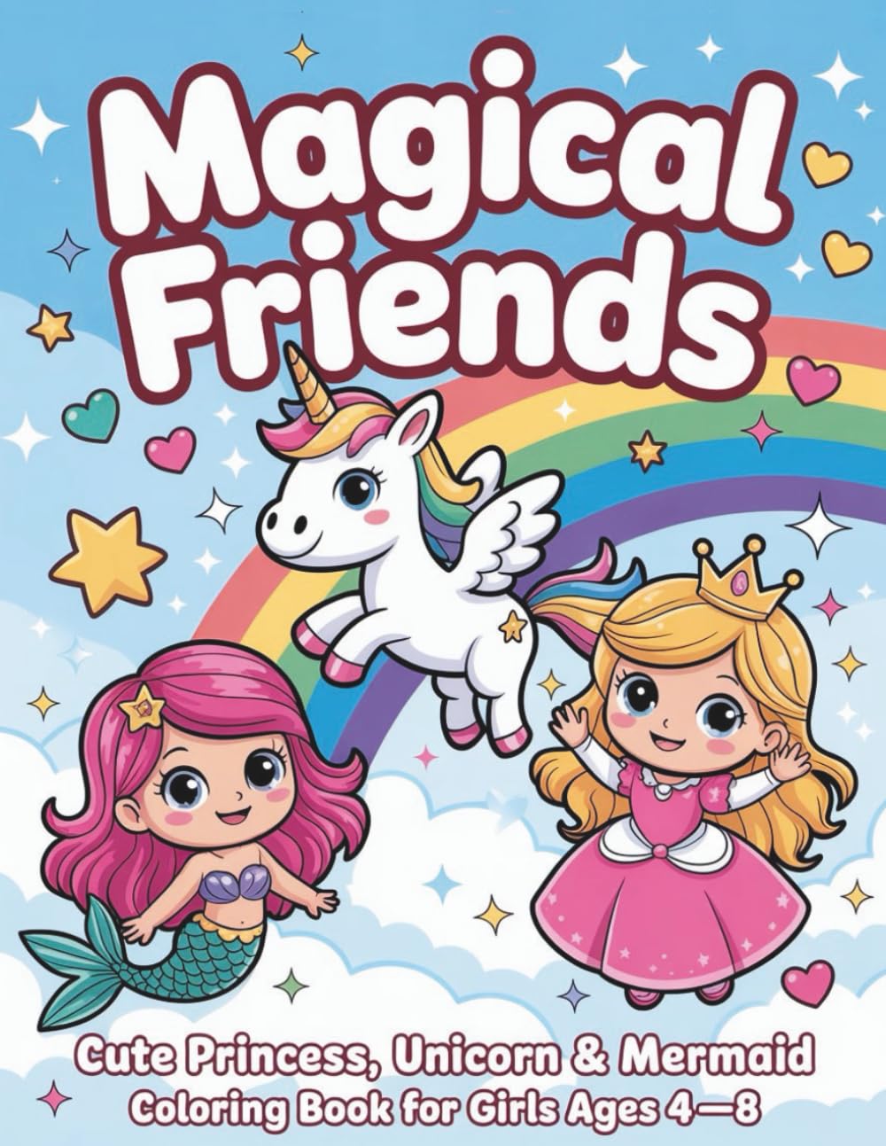 Magical Friends: Cute Princess, Unicorn & Mermaid Coloring Book for Girls Ages 4–8