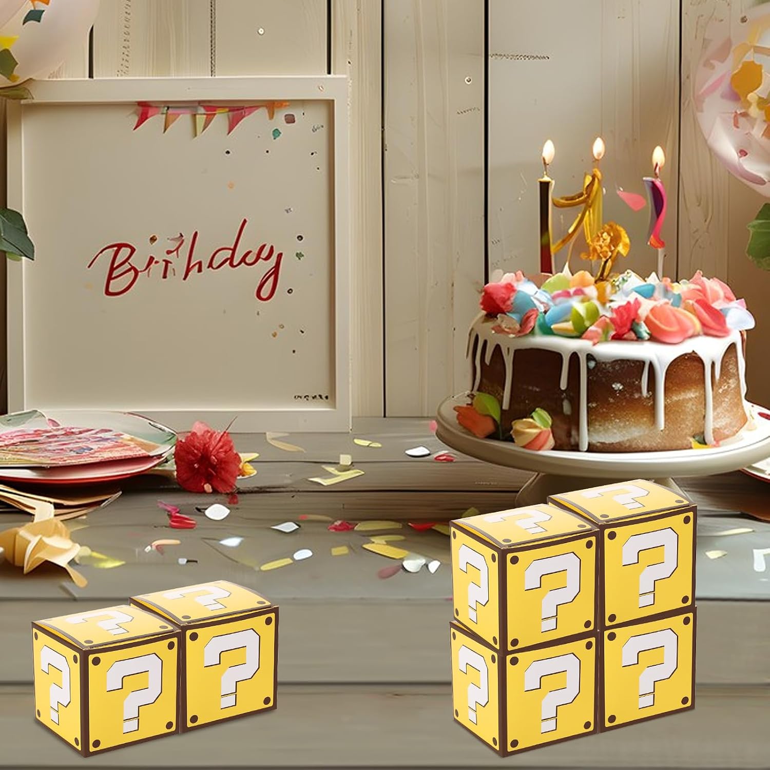 HingoFuni 25 Pack Video Game Treat Box, 4 Inch Cube Party Favor Boxes for Video Game Theme Birthday Decorations, Snack Candy Gift Boxes, Table Centerpieces