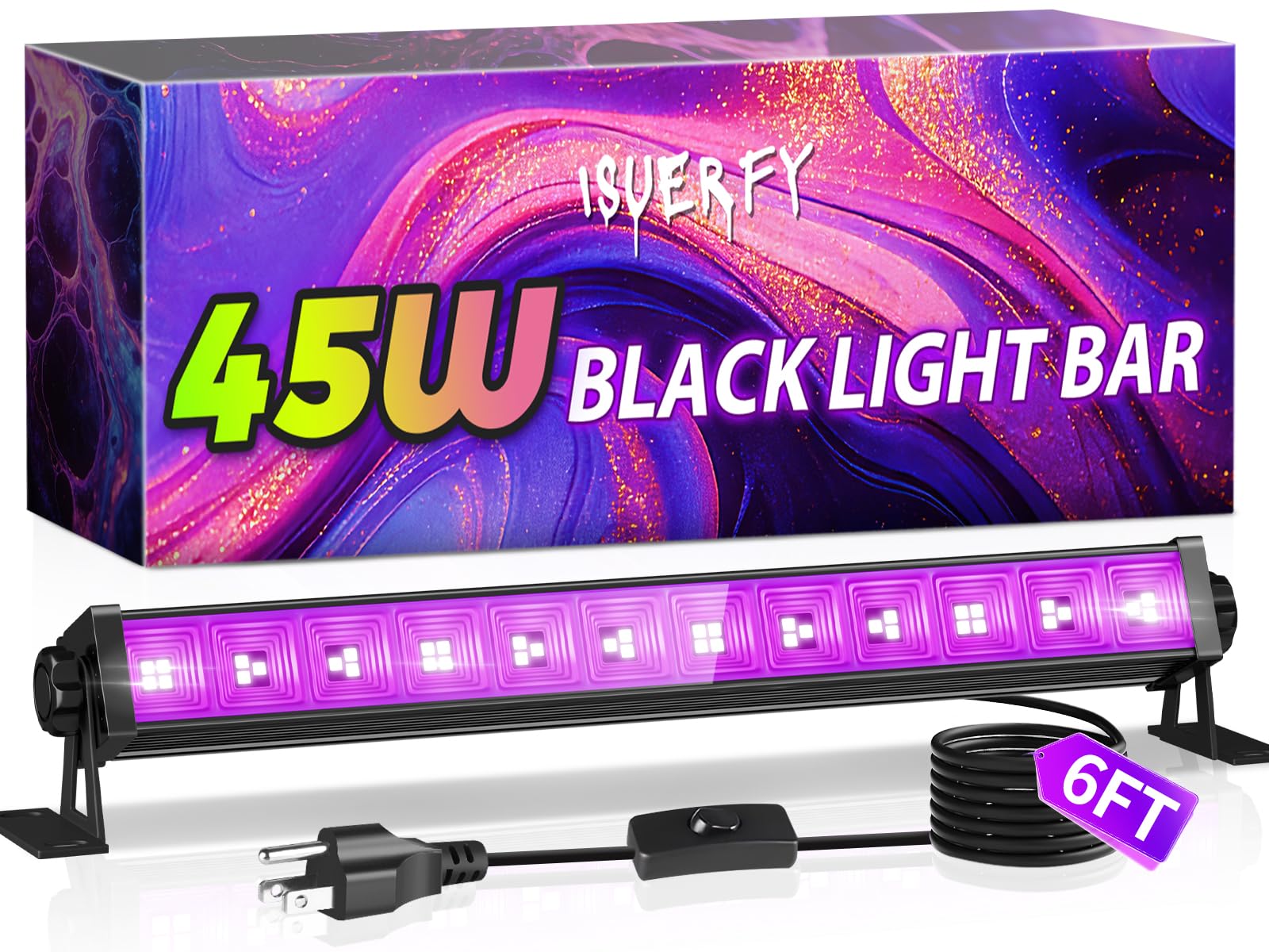 45W Black Light Bar with 6ft Cord+Switch, Each Light Up 25x25ft Area, LED Blacklight Flood Light for Neon Glow Party Body Paint Fluorescent Tapestry Poster Classroom Bedroom Halloween, 1 Pack - Amazon.com