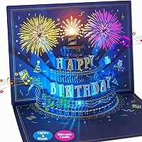 Vista 1 de Tarjetas de cumpleaños de fuegos artificiales emergentes en 3D, con luces led y musicales con pastel de cumpleaños para soplar, para mamá, mujeres