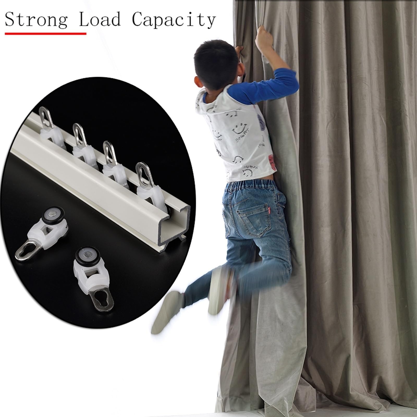 1m-5m Rail de Rideau Tringle à Rideaux Robuste, Montage au Plafond ou au Mur, Rail pour Rideaux Séparateur de Pièces en Aluminium(White-B,3.0m(2 * 1.5m))