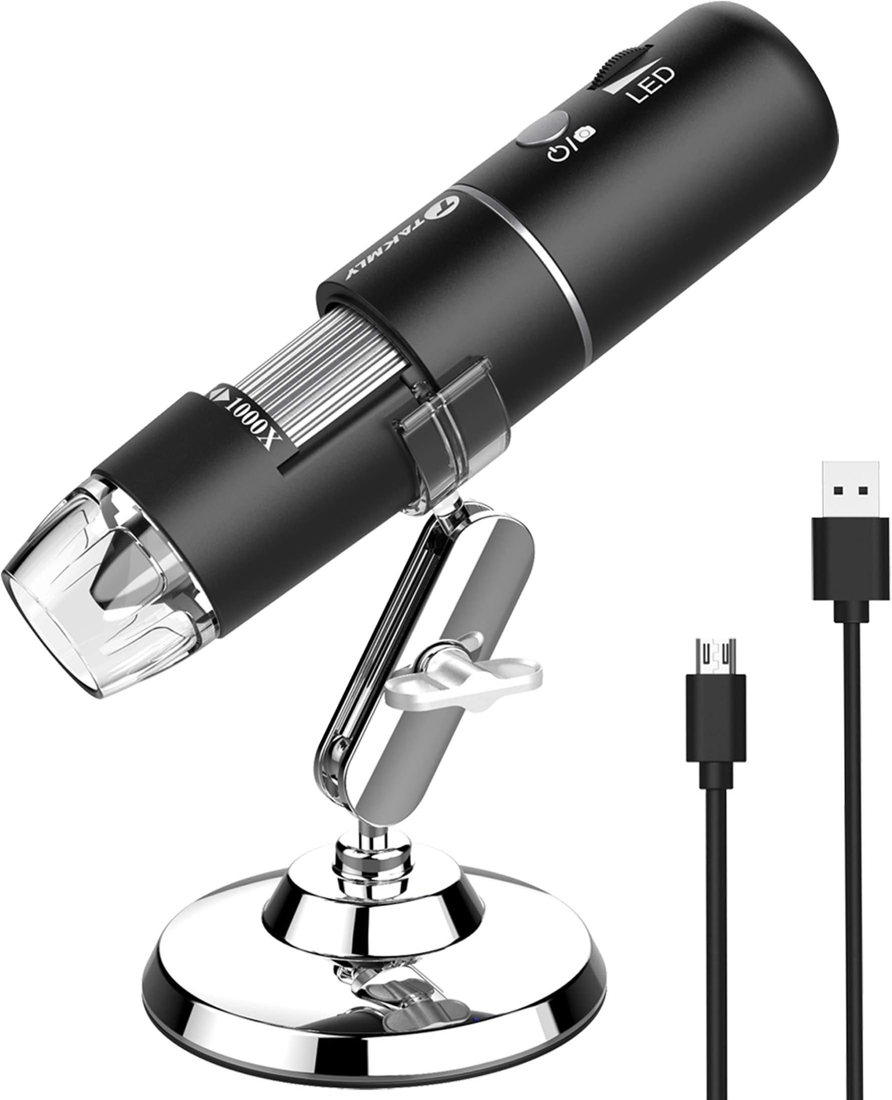 T TAKMLY Wireless Digital Microscope Handheld USB HD Inspection Camera 50x-1000x Magnification with Stand Compatible with iPhone, iPad, Samsung Galaxy, Android, Mac, Windows Computer (Black)