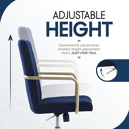 Miniatura 7 de Elle Decor Giselle - Silla de escritorio moderna para oficina en casa, silla de computadora ajustable con respaldo alto con brazos dorados, base y