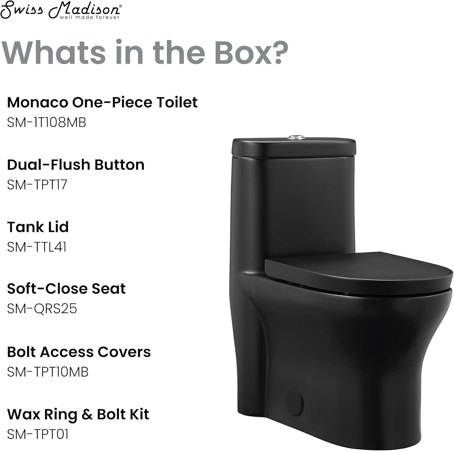 Monaco One-Piece Elongated Toilet Dual-Flush, Matte Black 1.1/1.6 gpf